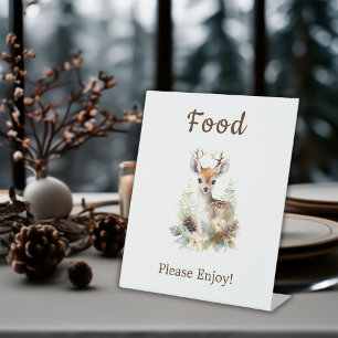 Woodland Deer Animal Baby Shower Food Pedestal Sign