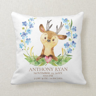 Woodland Deer Baby Birth Stats Pillow