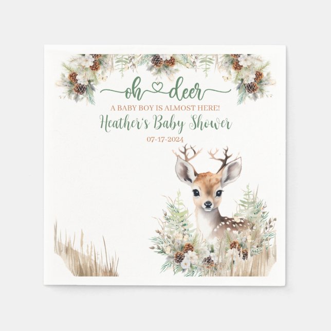 Woodland Deer Baby Shower Boy Napkin (Front)