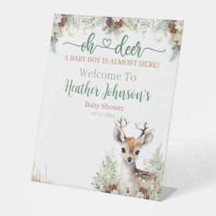 Woodland Deer Baby Shower Boy Pedestal Sign