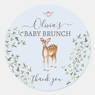Woodland Deer Baby Shower Classic Round Sticker