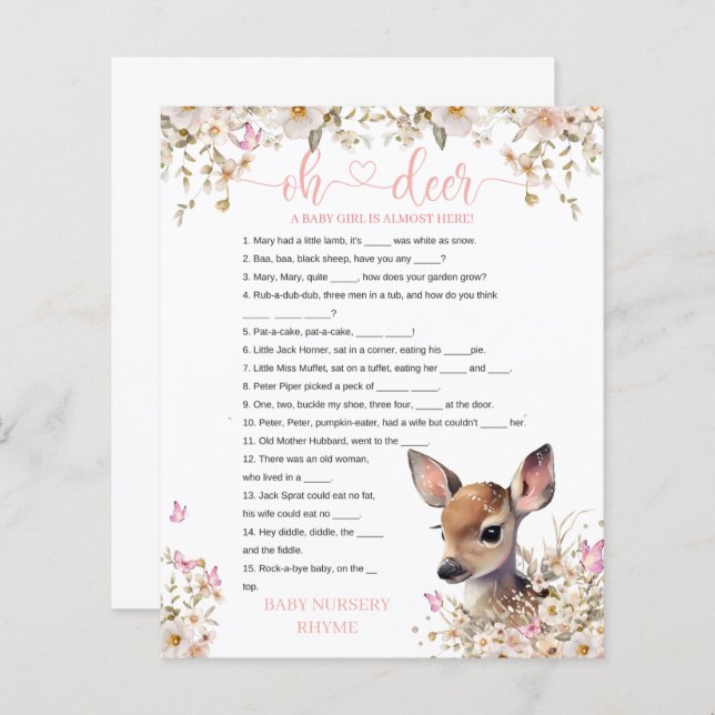 Woodland Deer Baby Shower Game (Front/Back)
