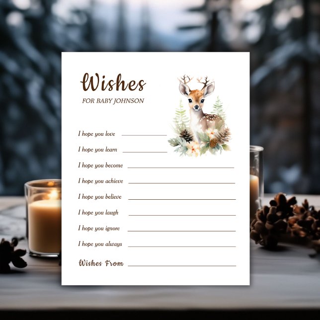 Woodland Deer Baby Shower Game Wishes For Baby (Winter Deer Baby Shower Game Wishes For Baby)