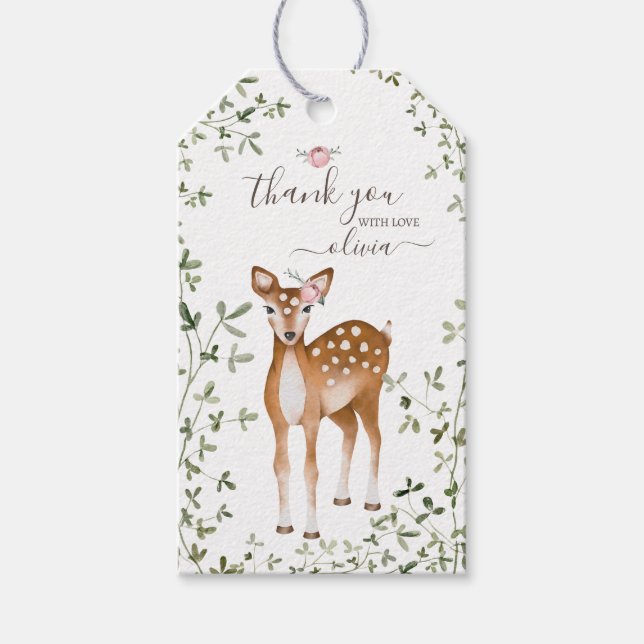 Woodland Deer Baby Shower Gift Tags (Front)