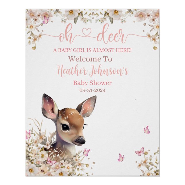 Woodland Deer Baby Shower Girl  Poster (Front)