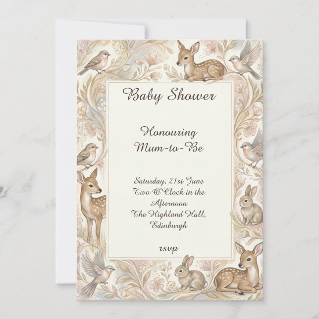 Woodland Deer Baby Shower Invitation (Front)