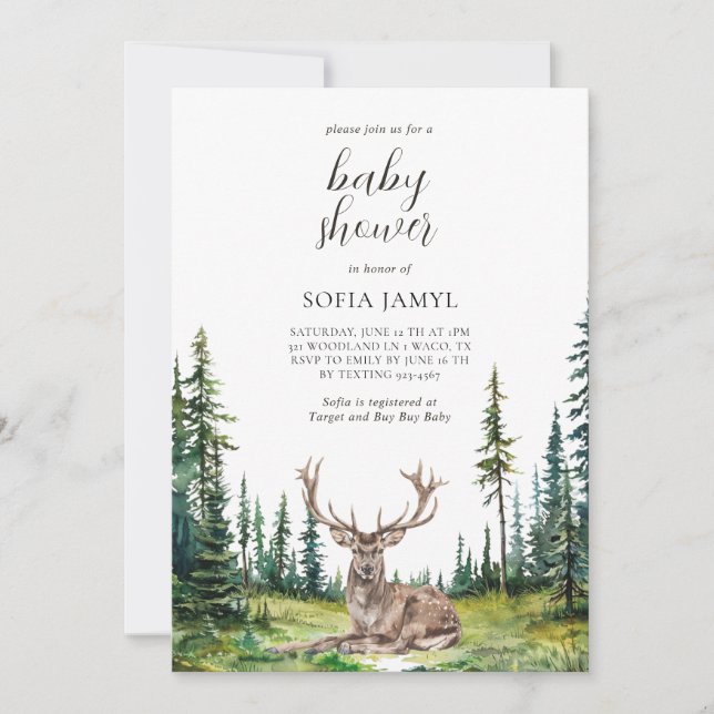 Woodland Deer Baby Shower Invitation (Front)