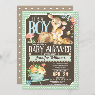 Woodland Deer Baby Shower Invitation Boy