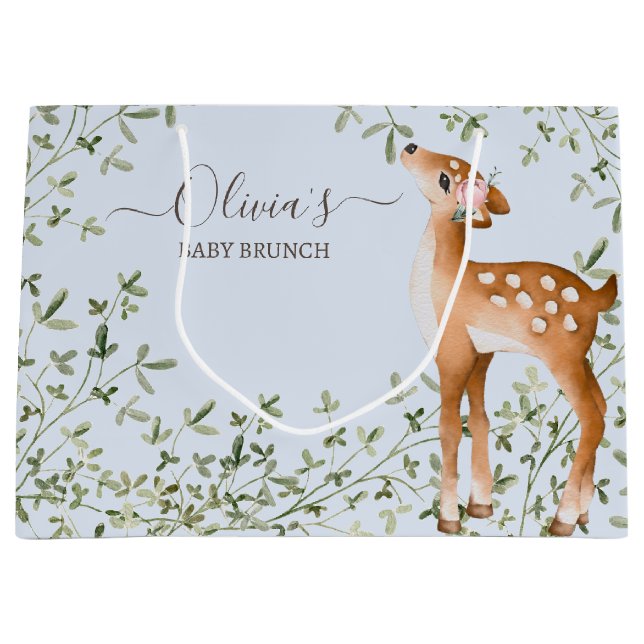 Woodland Deer Baby Shower Large Gift Bag (Front)