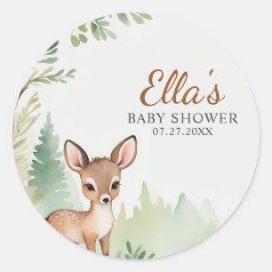 Woodland Deer Baby Shower Neutral Round Sticker