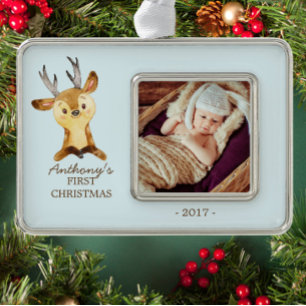 Woodland Deer Baby's 1st Christmas Photo Ornament