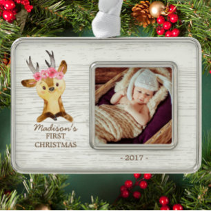 Woodland Deer Baby's 1st Christmas Photo Ornament