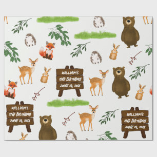 Woodland Deer Bear Rabbit Fox Hedgehog Birthday Wrapping Paper