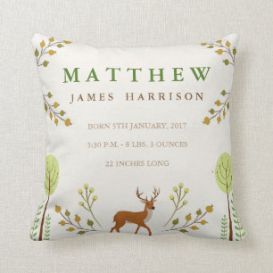 Woodland Deer Birth Announcement Pillow