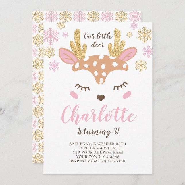 Woodland, Deer Birthday Invitation (Front/Back)