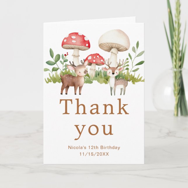 Woodland Deer Birthday Party Thank You Card (Front)