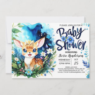 Woodland Deer Blue Boy Baby Shower Invitation