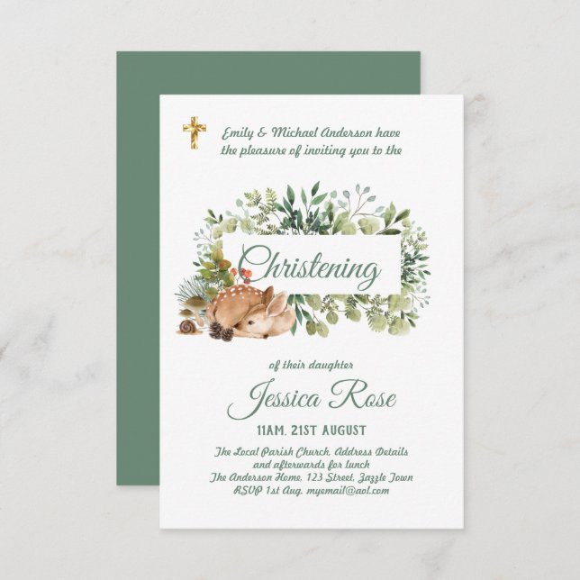 Woodland Deer Christening Invites Baptism  (Front/Back)