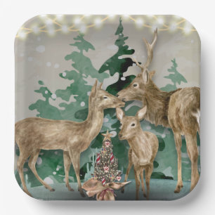Woodland Deer Christmas Celebration Paper Plate