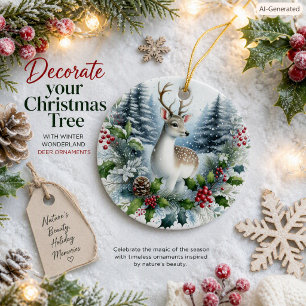 Woodland Deer Christmas Wreath Ceramic Nature Tree Decoration