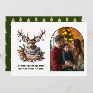 Woodland Deer Cozy Sweater Merry Christmas Photo Holiday Card