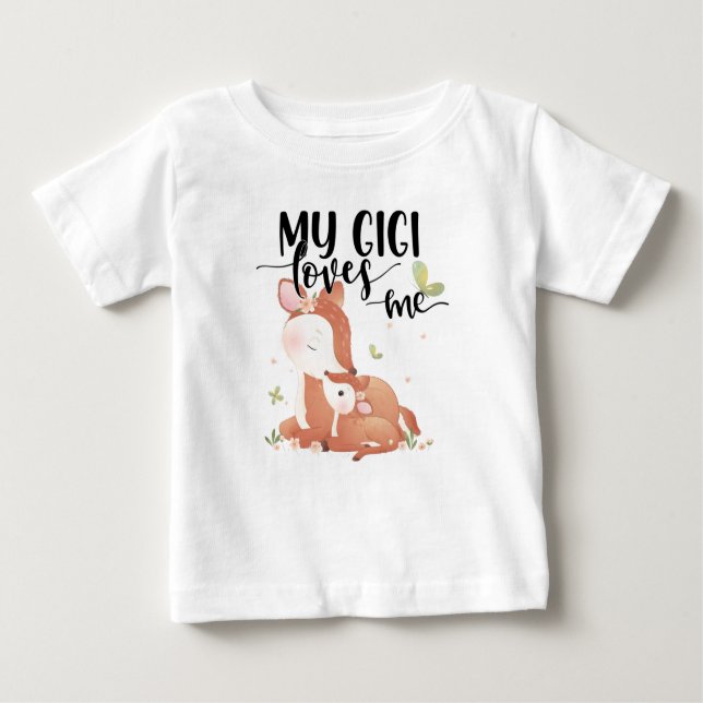 Woodland Deer Doe and Baby Fawn My Gigi Loves Me Baby T-Shirt (Front)
