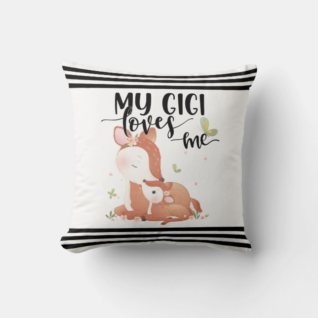Woodland Deer Doe and Baby Fawn My Gigi Loves Me Cushion (Front)