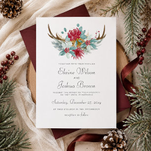 Woodland Deer Floral Antler Winter Wedding Invitation