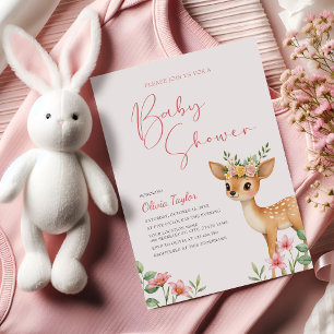 Woodland Deer Floral Baby Shower Invitation
