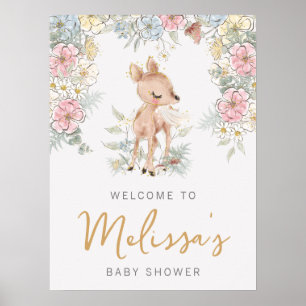 Woodland Deer Floral Baby Shower Welcome Poster