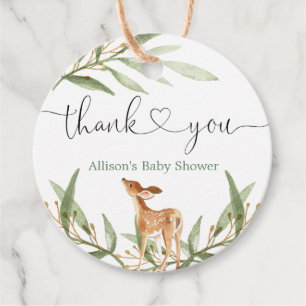 Woodland deer gender neutral greenery baby shower favour tags
