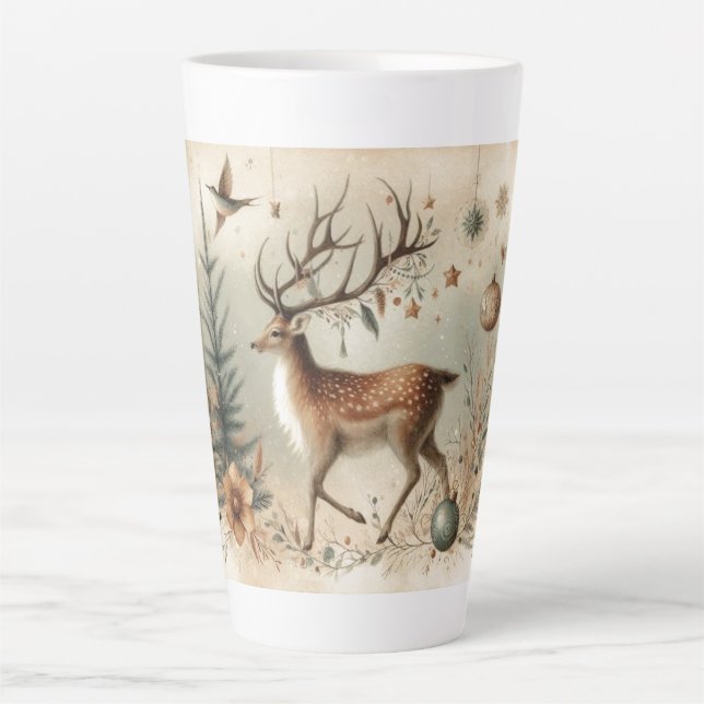 Woodland Deer Latte Christmas Coffee Mug  (Front)