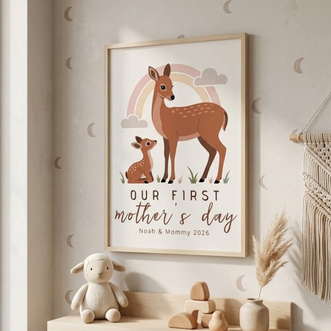 Woodland Deer Mom Baby First Mothers Day Calm Art Poster (Creator Uploaded)