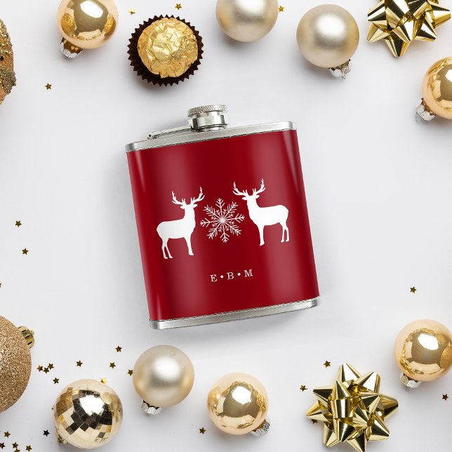 Woodland Deer Monogrammed Christmas Hip Flask (Creator Uploaded)