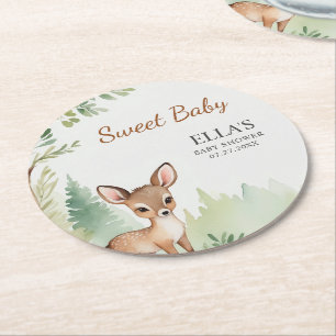 Woodland Deer Neutral Baby Shower Party Coaster