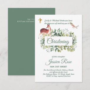 Woodland Deer Owl Christening Invites Baptism