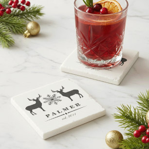 Woodland Deer Personalised Family Name Stone Coaster