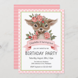 Woodland Deer Pink Girl's Birthday Party Invitation