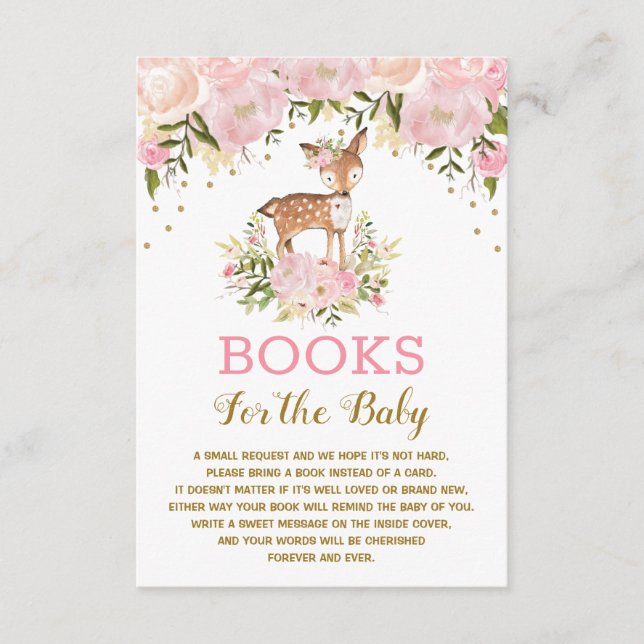 Woodland Deer Pink Gold Floral Books for Baby Enclosure Card (Front)