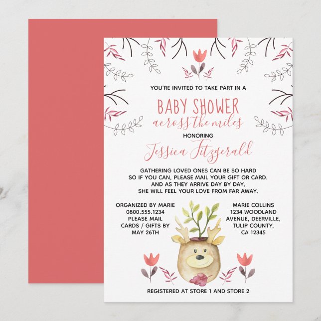 Woodland Deer Plant Baby Shower Across the Miles Invitation (Front/Back)