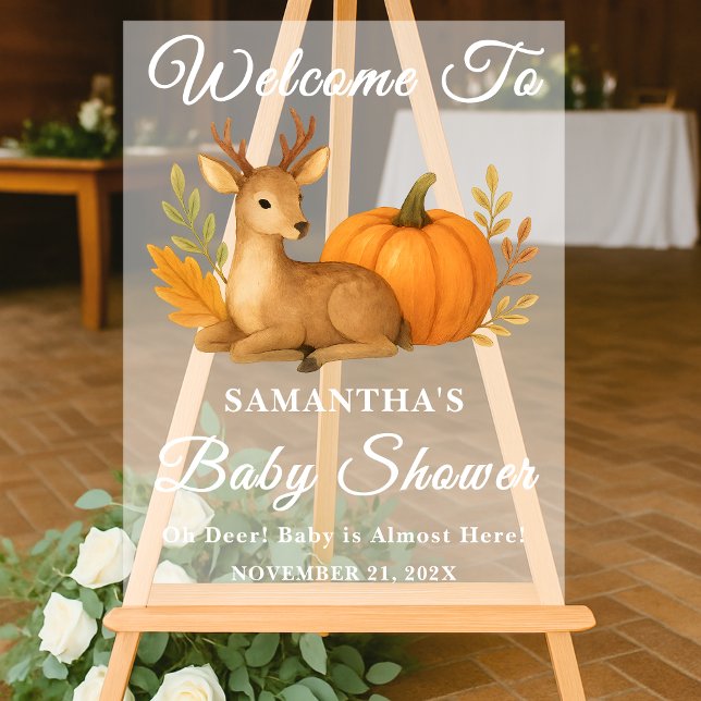 Woodland Deer & Pumpkin Fall Baby Shower Welcome Acrylic Sign (Creator Uploaded)