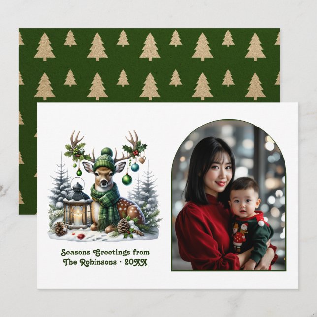 Woodland Deer Rustic Christmas Forest Animal Photo Holiday Card (Front/Back)