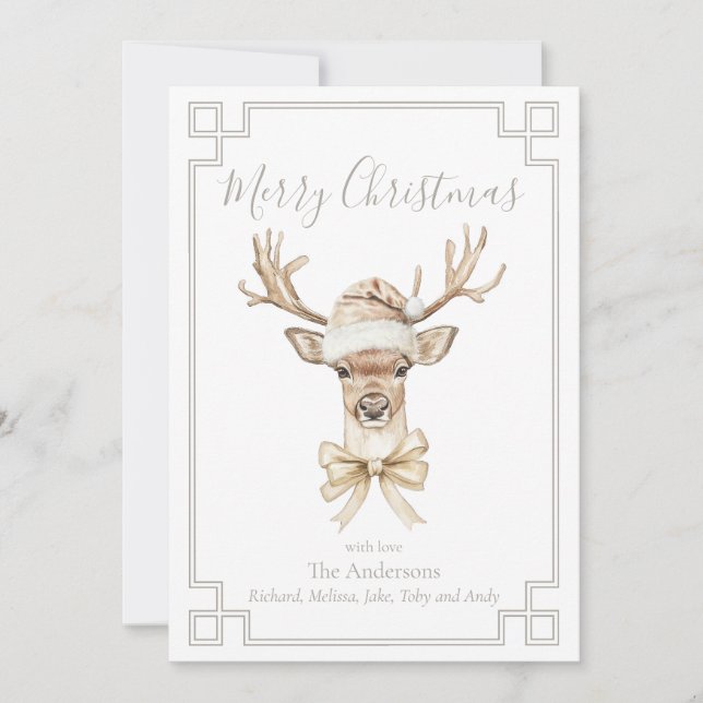 Woodland Deer Santa Hat   Holiday Card (Front)