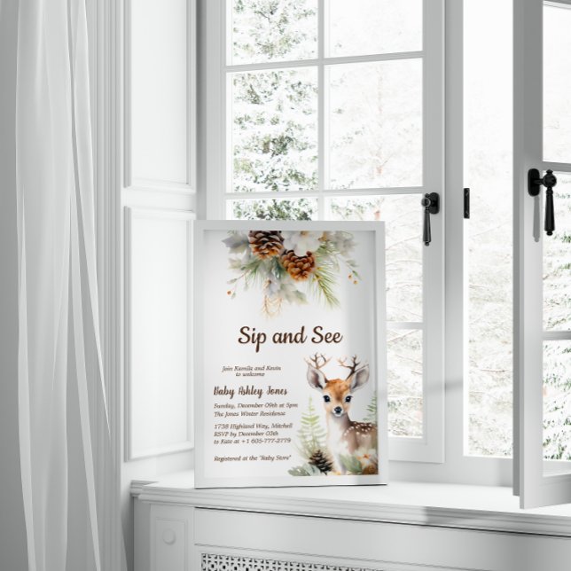 Woodland Deer Sip and See Baby Shower Invitation (Woodland Deer Sip and See Baby Shower Invitation)