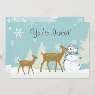 Woodland Deer ~ Snowman Winter Baby Shower Invite