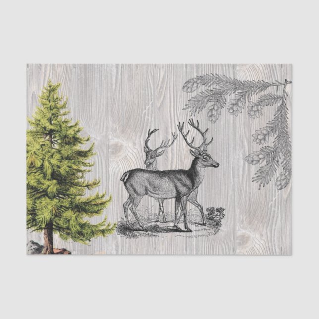 Woodland Deer Vintage Rustic Wood Tissue Paper (Front)