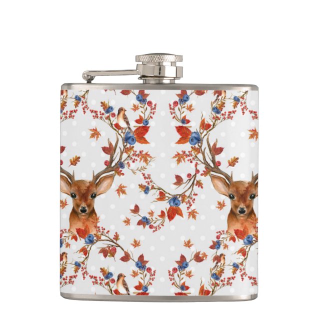 Woodland Deer Vinyl Wrapped Flask (Front)