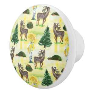 Woodland deer Watercolor Ceramic Knob