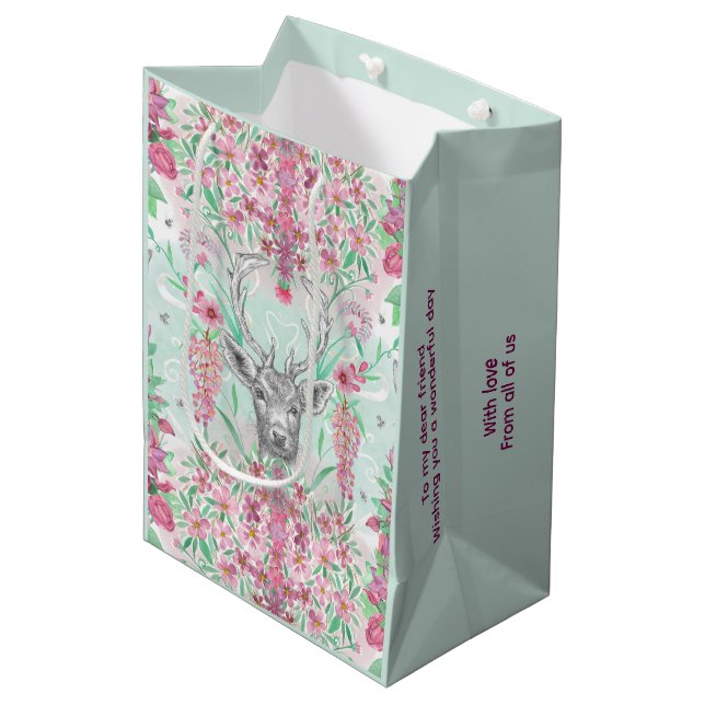 Woodland Deer Wild Rabbit and Bees Medium Gift Bag (Front Angled)