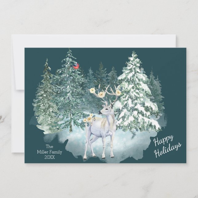 Woodland Deer Winter Forest  Holiday Card (Front)